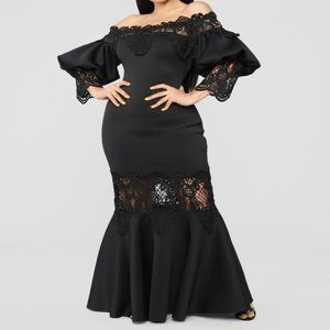 Black Long Dress with Embroidery Detail